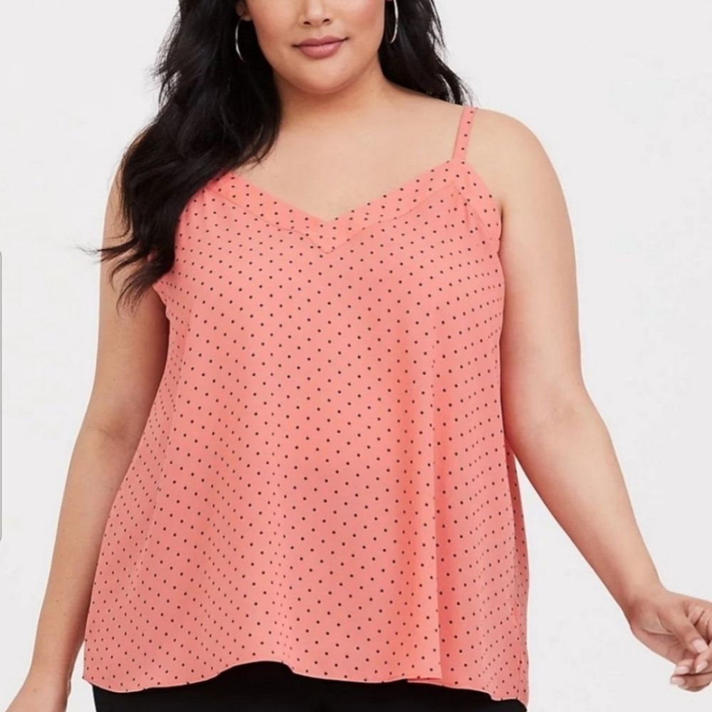 Torrid Polka Dot Chiffon Tank Top - Coral 1X